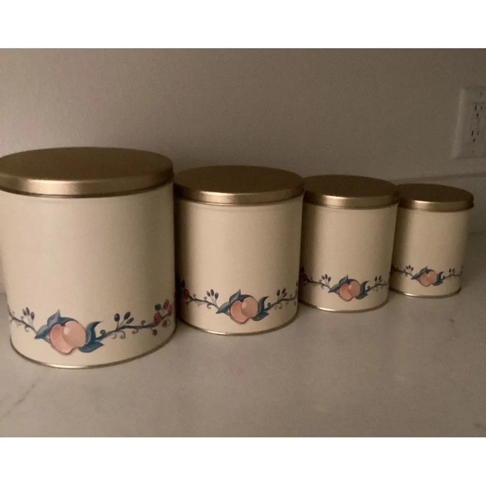 Ballonoff Metal Tin Canister Set Four Sizes Fruit Delight Design 1970's Era
